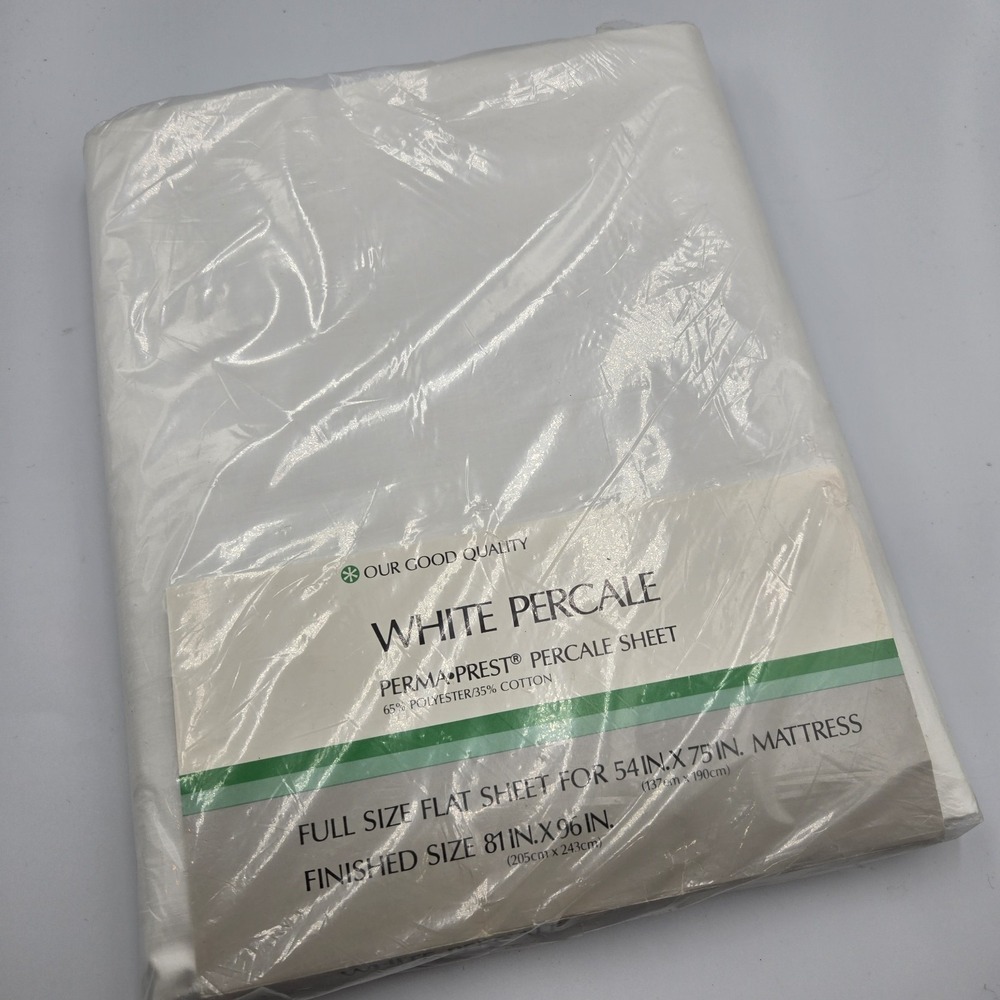 New Vintage Sears Our Good Quality Full Flat Sheet Perma Press White 81x96in‎